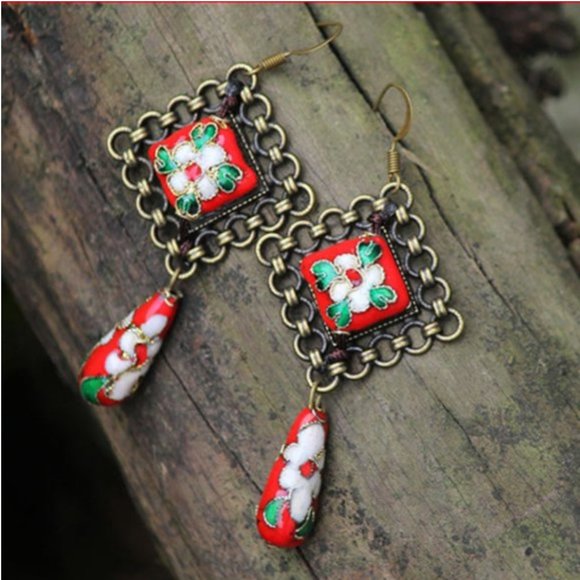Jewelry - Nepal Handmade Cloisonne Dangle Earrings